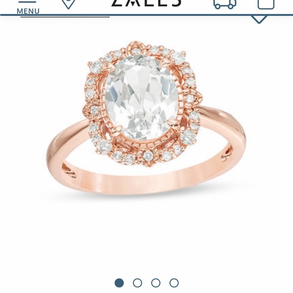💍Zales Oval White Sapphire & Diamond 10k Rose Gold Vintage Style Ring Size 7 - Picture 8 of 12